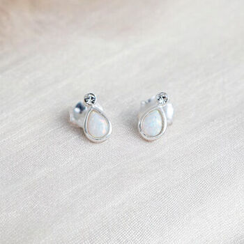 Mini Sterling Silver Teardrop White Opal Stud Earrings, 4 of 11