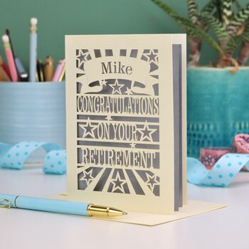Personalised Papercut Retirement Card | Stars Design, 3 of 6