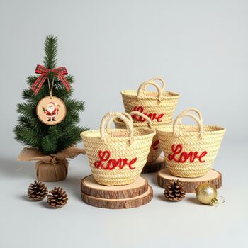 Handmade Christmas Mini Straw 'Love' Basket, 4 of 12