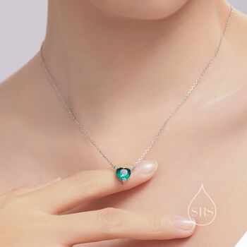 Emerald Green Cz Heart Pendant Necklace, 4 of 12