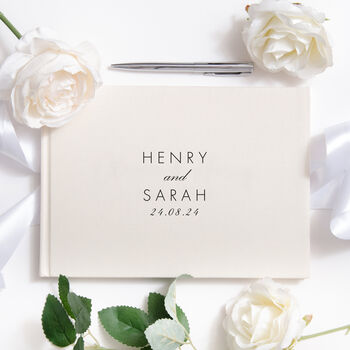 Personalised Linen Guest Book Wedding Minimal, 3 of 11