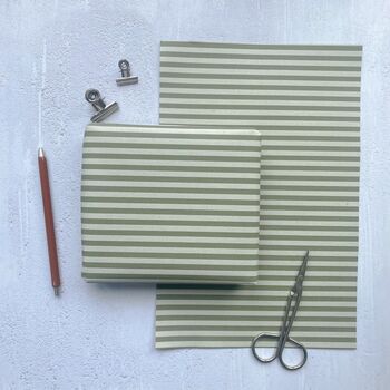 Olive Green Stripe Paper Fibre 42cm X 29.7cm Size Wrapping Paper Sheet, 4 of 5