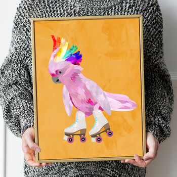 Personalised Pride Pink Cockatoo Rollerskates Art Print, 5 of 6