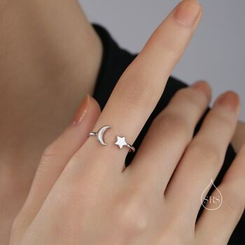 Sterling Silver Moon And Star Open Ring, 6 of 11