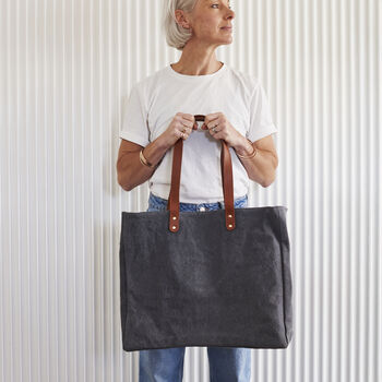 Over Sized Canvas And Leather Tote Beach Bag, 3 of 4