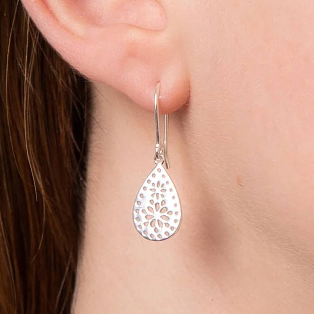 Floral Lace Dangle Earrings In Sterling Silver, 1 of 11