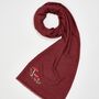 Mushroom Embroidered Burgundy Pashmina Scarf, thumbnail 1 of 5