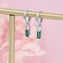 Emerald Green Baguette Cz Huggie Hoop Earrings, thumbnail 2 of 11