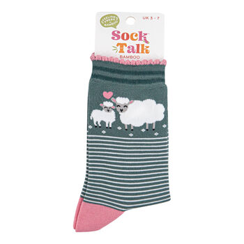 Women's Sheep And Lamb Bamboo Socks Green, 3 of 4