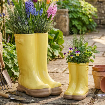 Yellow Heart Shaped Personalised Welly Boot Planter Gift, 3 of 5