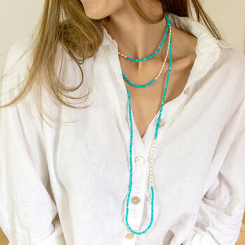 Long Turquoise Howlite Beaded Necklace With Sterling Silver Beads, 4 of 11