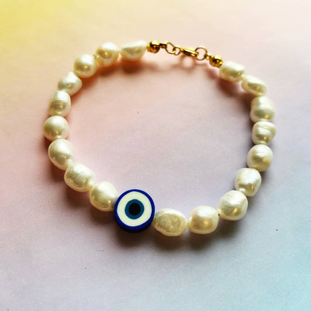Freshwater Pearl Evil Eye Bracelet By NiTwit Studio ...