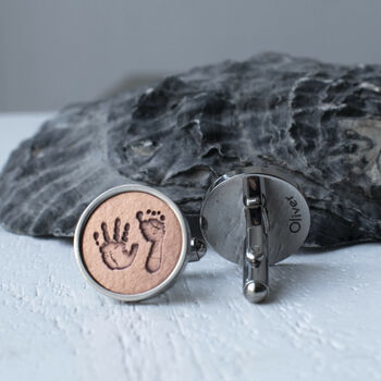 Copper And Steel Handprint And Footprint Cufflinks, 4 of 8
