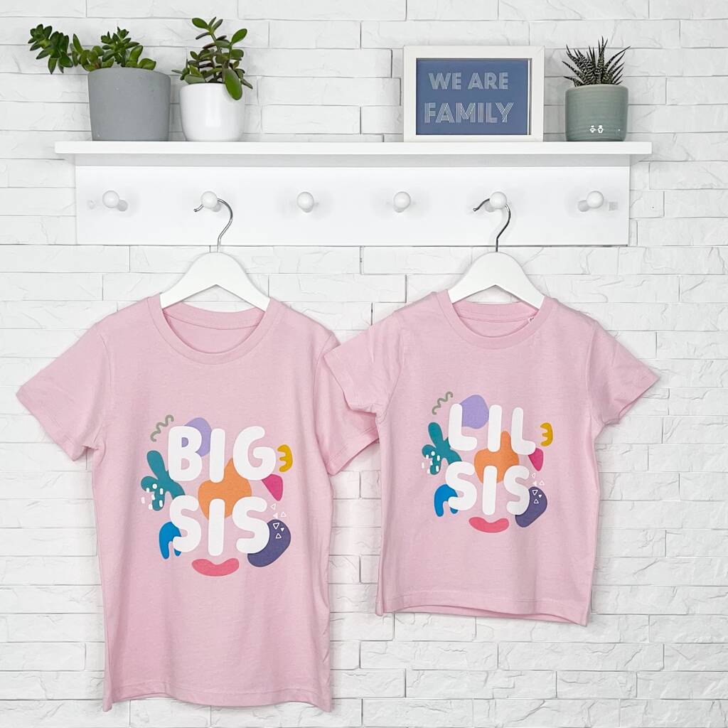 Bright Abstract Big Sis Lil Sis Pink T Shirt Set, 1 of 4