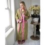 Block Printed Green And Pink Floral Cotton Dressing Gown, thumbnail 1 of 5