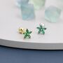 Sterling Silver Emerald Green Cz Flower Barbell Earrings, thumbnail 6 of 12