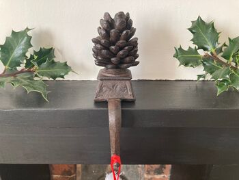 Cast Iron Pine Cone Christmas Stocking Holder Xmas Decor, 5 of 10