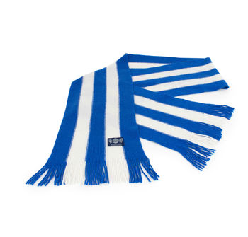 Vertical Cashmere Football Scarf In Blue And White, 2 of 3