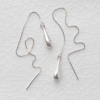 Sterling Silver Teardrop Threader Earrings, 3 of 5