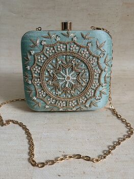 Green Mandala Design Square Clutch, 4 of 12