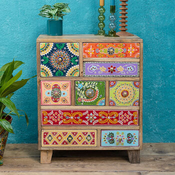 Hand Painted Bohemian Nine Drawer Cabinet Chest, 5 of 7