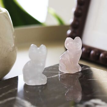 Rose Quartz / Clear Quartz Cat Carved Gemstone, 5 of 7