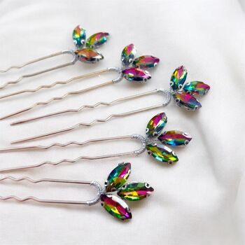 Set Of Five Rainbow Crystal Hair Pins, 3 of 3