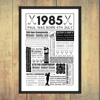 1985 Personalised 40th Birthday Golf Fact Poster, 2 of 8