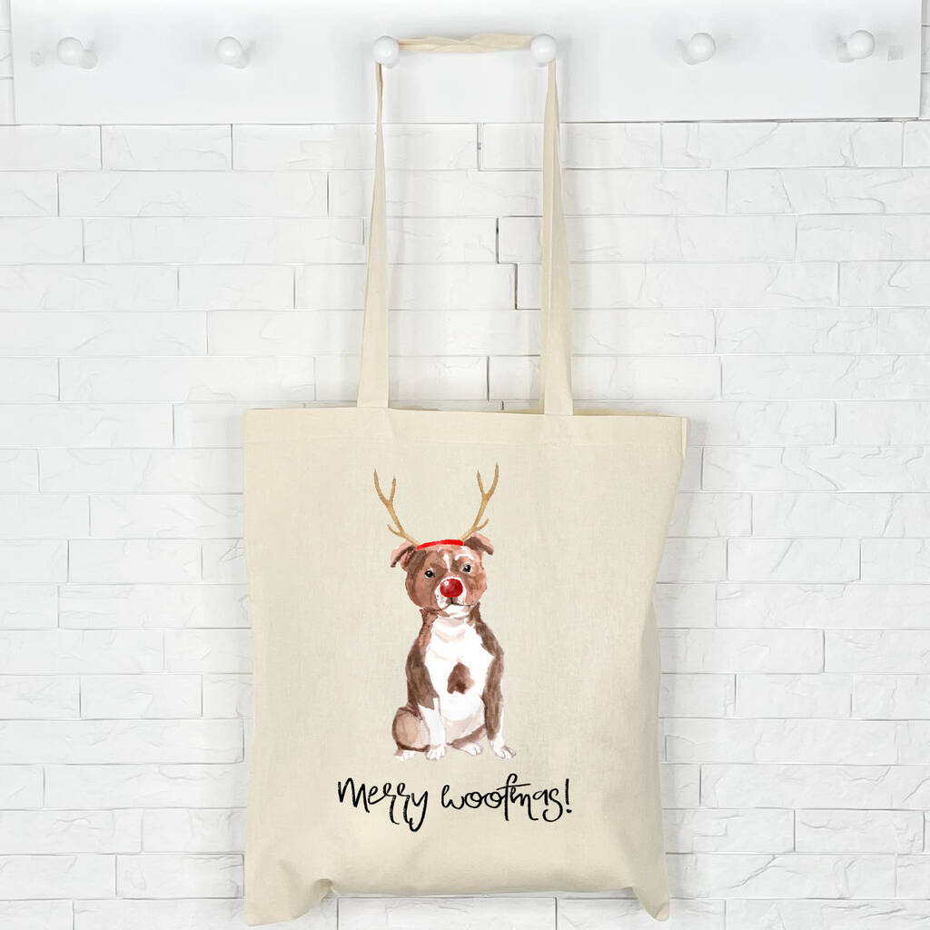 Staffie Dog Christmas Tote Bag, 1 of 2