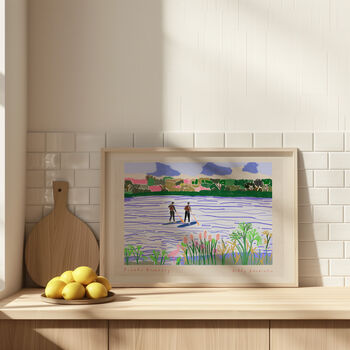 Paddleboarding Art Print Stand Up Paddle Board Lake Scene Poster, 7 of 9