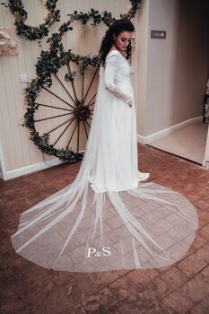 Iris Embroidered Monogrammed Cathedral Wedding Veil, 3 of 3