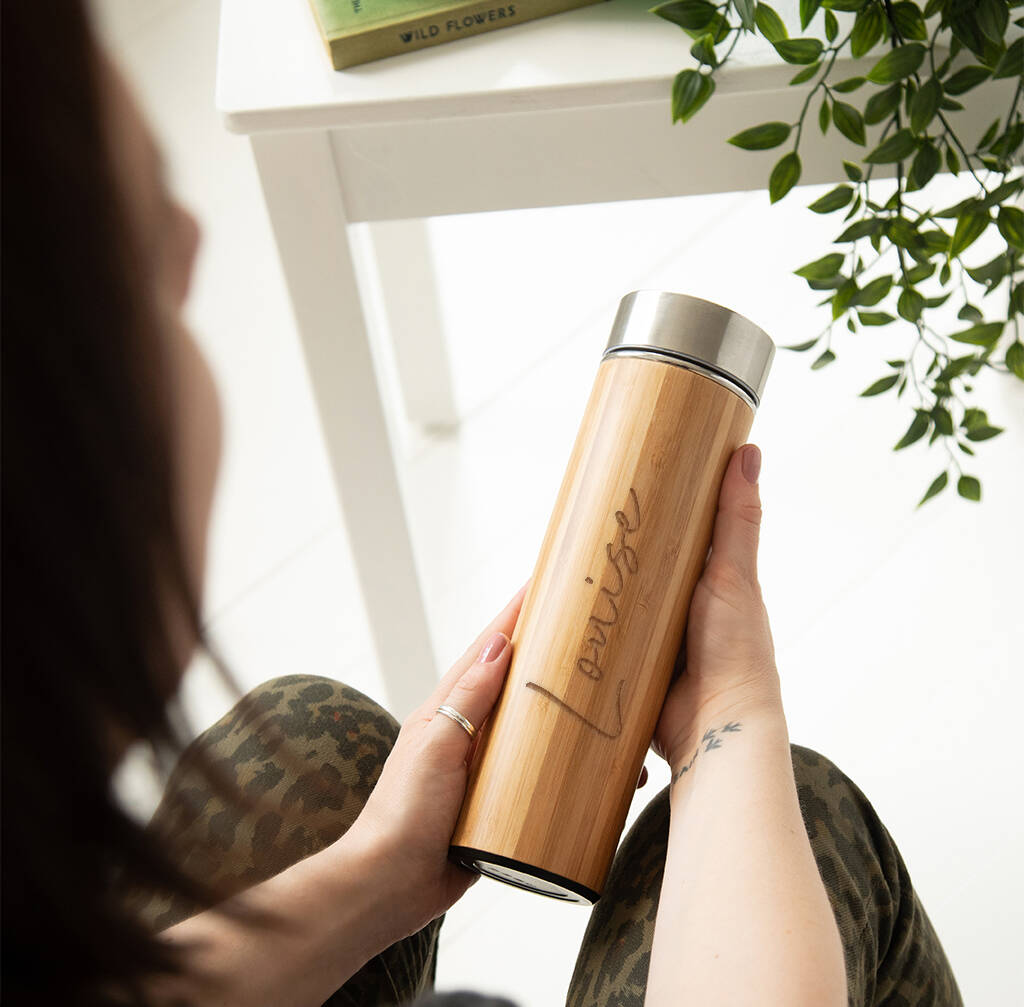 Personalised Name Eco Friendly Bamboo Thermos Flask By