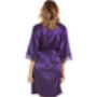 British Made Purple Short Satin Dressing Gown With Lace Detail, thumbnail 5 of 5