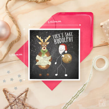 Rudolph Map Funny Santa Christmas Card Rude Cheeky, 2 of 4