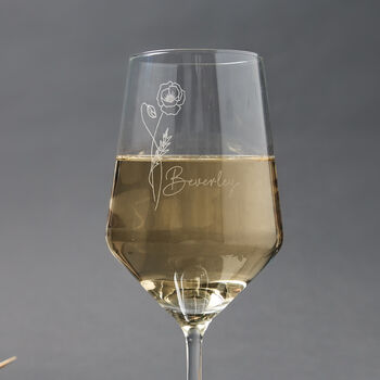 Personalised Wine Glass With Engraved Birth Flower, 2 of 9