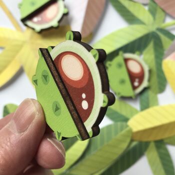 Colourful Wooden Conker Brooch, Autumn Gift, 4 of 5