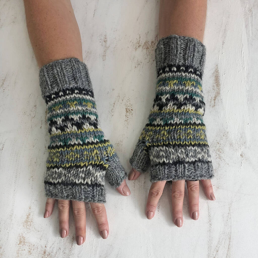 Fair Trade Fair Isle Knit Wool Lined Wristwarmer Gloves By Aura Que ...