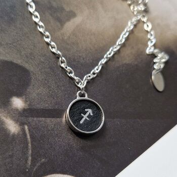 Handmade Personalised Leather And Silver Zodiac Charm Necklace, 3 of 7