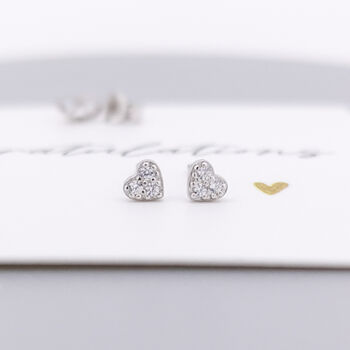 Mini Sterling Silver Cz Heart Stud Earrings, 3 of 7