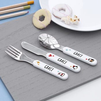 Personalised Kids Winter Penguin Cutlery Set, 2 of 10