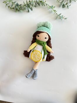 Handmade Crochet Dolls With Lemon Shaped Bag, 10 of 12