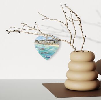 St Ives Harbour Wooden Hanging Heart, Collage Art Of Cornwall, 2 of 2