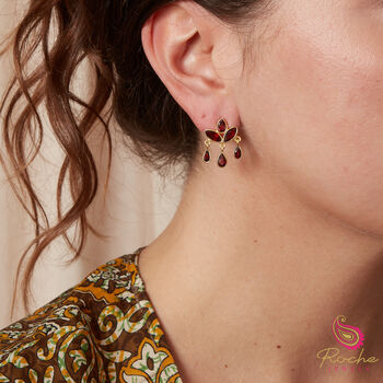 Red Garnet Lotus Flower Stud Drop Earrings, 2 of 9
