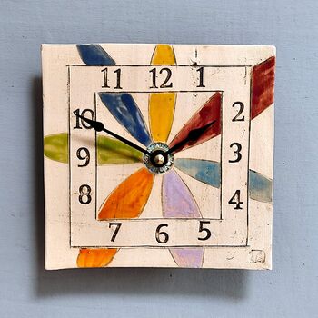 Personalised Tile Wall Clock With Flowers And Arabic Numbers, 9 of 11