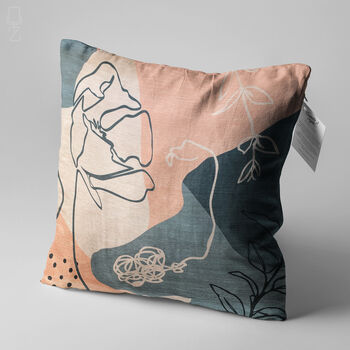 Pink And Blue Grey Abstract Poppy Cushion Cover, 3 of 7