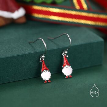 Sterling Silver Tiny Gnome Drop Hook Earrings, 3 of 10