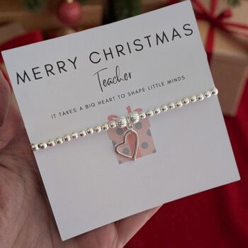 Merry Christmas Or Thank You Teacher, Teaching Assistant, Nursery Teacher Or Childminder Silver Plated Bracelet, 2 of 12