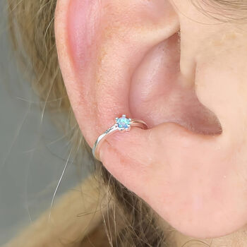 Sterling Silver Blue Opal Ear Cuff, 3 of 8