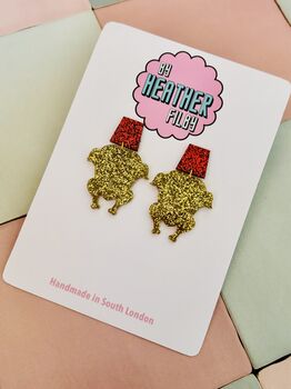 Gold Turkey Glitter Christmas Resin Earrings / Festive Jewellery / Novelty Food Jewellery / Funny Christmas Gift / Friends Sit Com Lover / Thanksgiving Gift, 3 of 7
