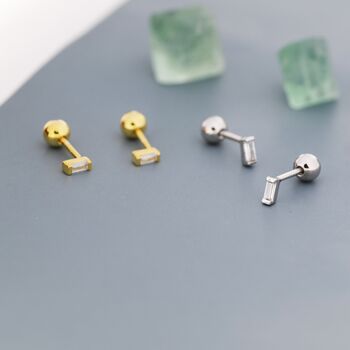 Sterling Silver Extra Tiny Baguette Cz Screw Back Earrings, 7 of 11